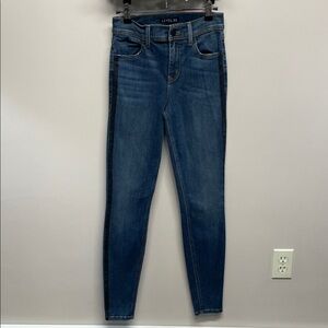 Level 99 High Rise Skinny Tanya Misfit Wash Denim Jeans Black Side Stripe 26
